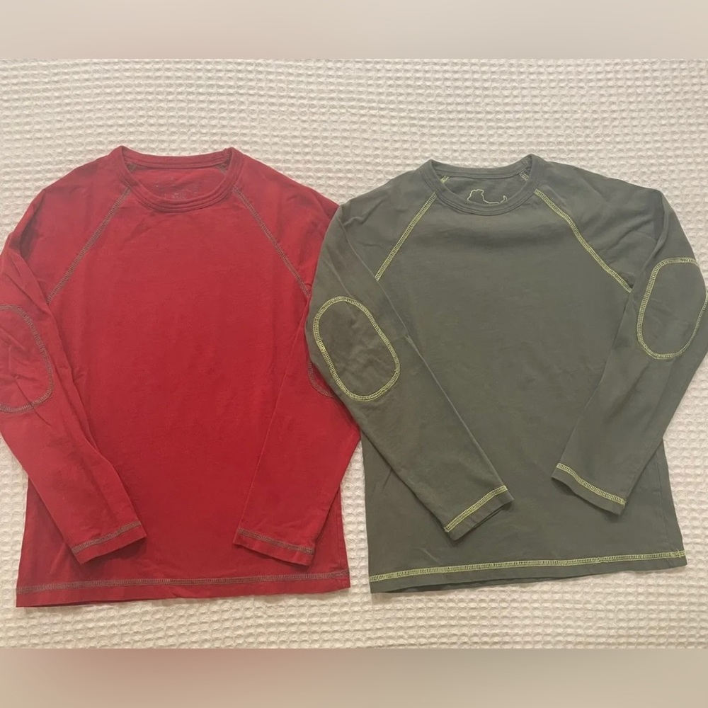Mini Boden Boys Lot 9-10Y  Long Sleeve Shirts Red Olive/Green With Elbow Patches